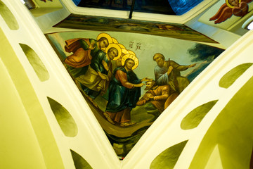 decorations and ornaments on the inner walls of St. Basil's Cathedral, the world-famous Orthodox Church on red square, a Museum where it is allowed to photograph