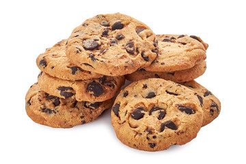 Heap of cookie with chocolate crumbs isolated on white background