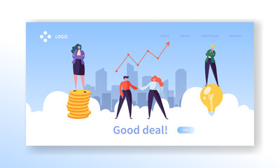 Wall Mural - business deal handshake concept landing page. people character make partnership deal. teamwork contr