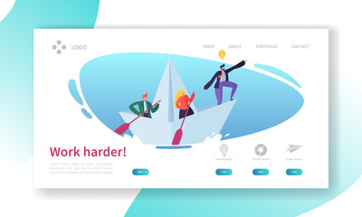 Wall Mural - business leader work in team landing page concept. teamwork corporate motivation banner for success 