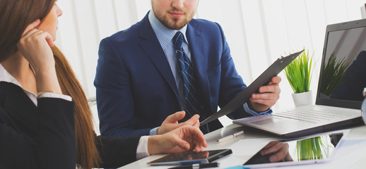 Wall Mural - Businessman And Businesswoman Meeting In Modern Office