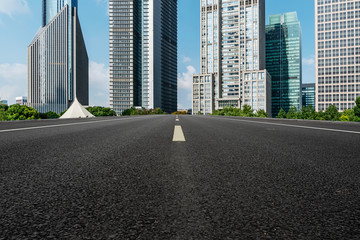 Highway Road and Skyline of Modern Urban Buildings in Shanghai..