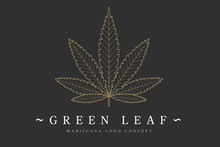 Cannabis Marijuana Hemp Green Leaf Flat Symbol Or Logo Design. Cannabis Green Silhouette Ecology Logo. Hemp Emblem For The Logo Design Packaging Of Goods, Food, For The Creation Of Printed Products.