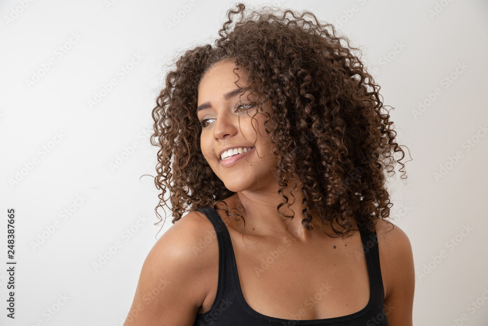 Beauty portrait of african american woman with afro hairstyle and ...