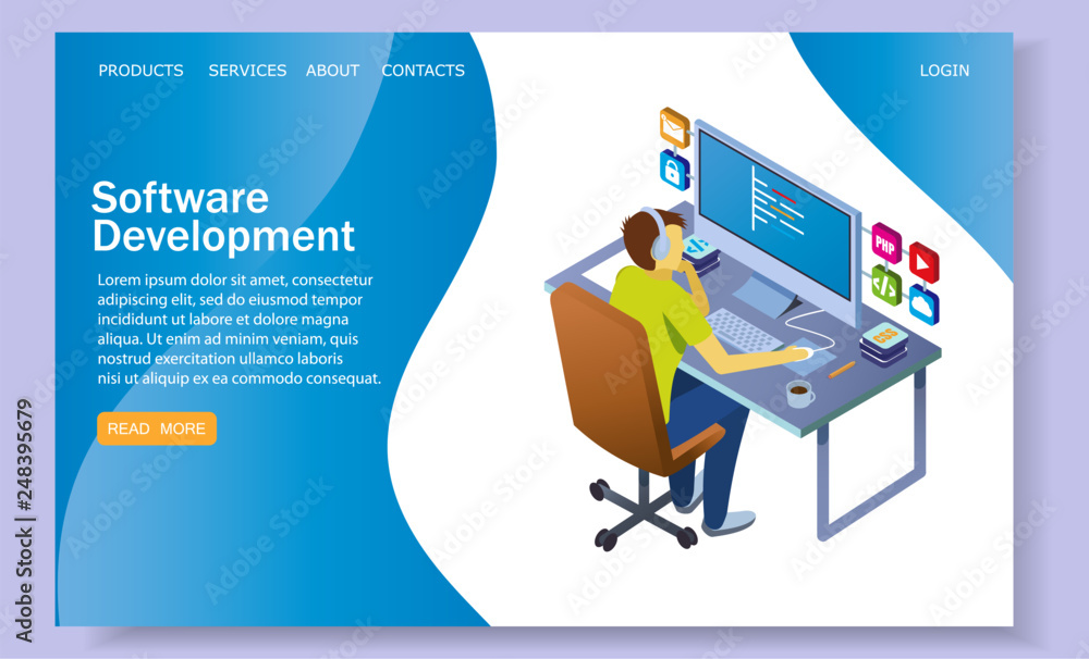 Software development vector website landing page design template Stock ...