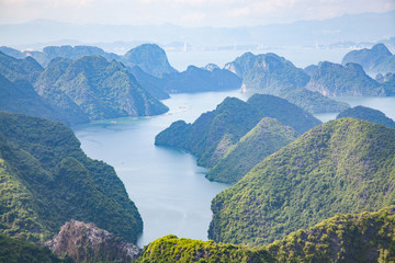 Poster - scenic view over Ha Long bay from Cat Ba island, Ha Long city in the background, UNESCO world heritage site, Vietnam
