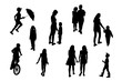 © Tatiana Morozova - silhouettes of children and parents in various poses. Children play, walk, run, jumping, vector. Set of illustrations of kids activity.