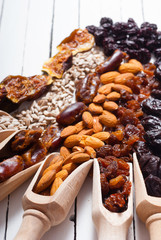 Wall Mural - dried super foods on white wood table background