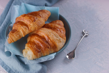 Wall Mural - Breakfast with fresh croissants.