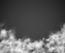 Smoke Background. Mist White Clouds Smoking Spooky Dusty Fog Condensation Transparent Texture Light Isolated On Black