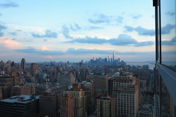 Aerial and panorama view of skyscrapers of  New York City, Manhattan.  Top view of night midtown of Manhattan