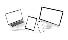 Devices Floating On White Background 3D Rendering