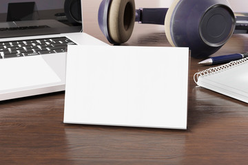 Wall Mural - Business cards on wooden desk mockup 3d rendering