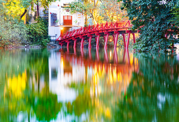 iconic red bridge in Hanoi, Vietnam