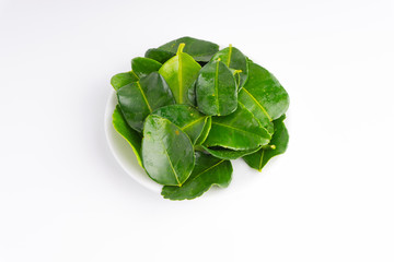 Kaffir lime leaf (Daun limau purut) isolated on white background