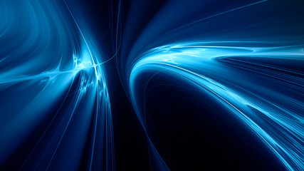 Abstract blue on black background texture. Dynamic curves ands blurs pattern. Detailed fractal graphics. Science and technology concept.