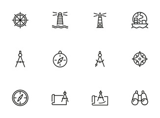 Sticker - Sea navigation line icon set