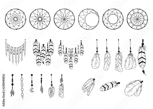 Hand drawn dream catcher creator collection in boho style Poster Mural XXL