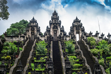 ladders in pura lempuyang luhur temple on bali, indonesia