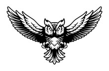 Flying Owl With Open Wings And Claws Logo Mascot In Sport Style