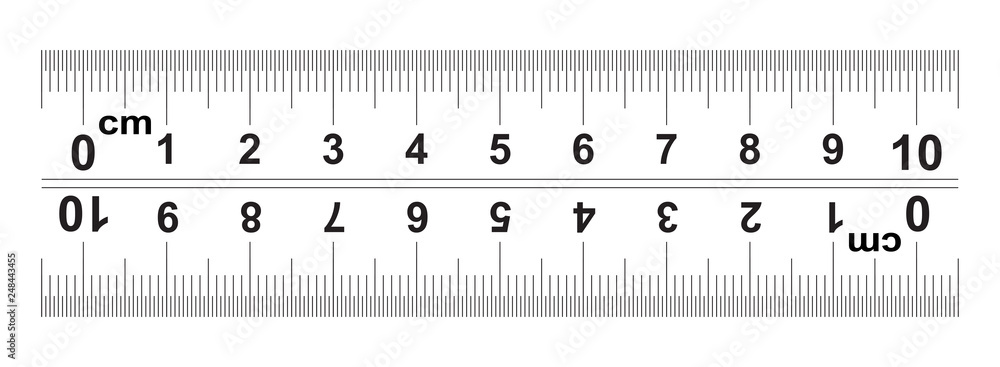 Ruler 10 centimeter. Ruler 100 mm. The direction of marking on the ...