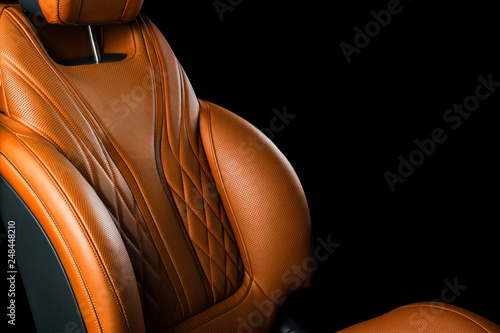 Brown Leather Interior Of The Luxury Modern Car Perforated