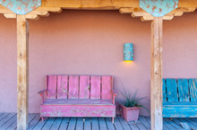 Vibrant Multi-colored Porch Of The Typical House In Southwest, USA