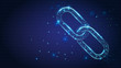 Abstract Chain links low poly consisting of points, lines, and shapes on dark blue background. Vector wireframe concept.