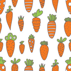 Wall Mural - Carrot seamless pattern for Easter. Linear carrots and orange polka dots. Endless pattern can be used for ceramic tile, wallpaper, linoleum, textile, web page background