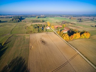 Wall Mural - Aerial view of countryscape during autumn season, Mazury, Poland