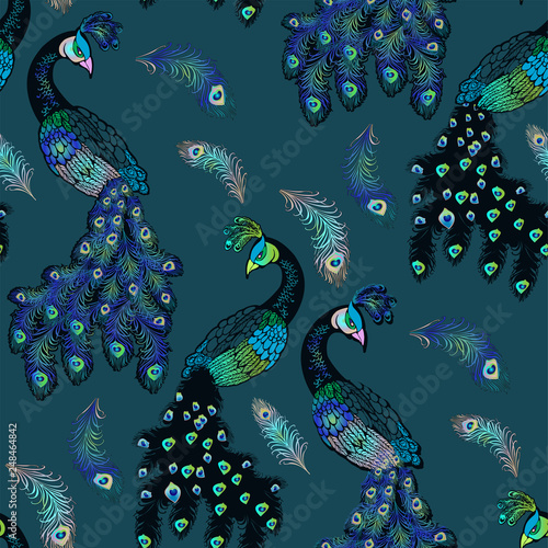 Stoffe zum Nähen Pattern of peacock, nostalgie of art nuvo. Vector illustration. Suitable for fabric, wrapping paper and the like