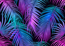 Tropic Leaves Seamless Pattern In Neon Colors