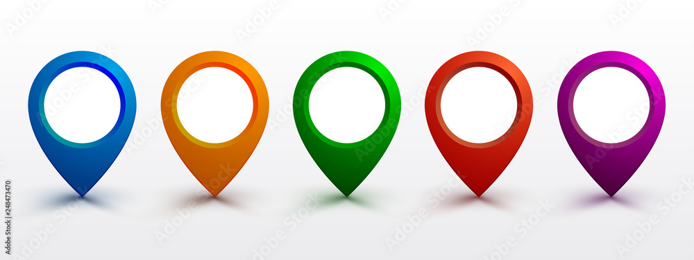 Set pin map marker pointer icon, GPS location flat symbol – vector - obrazy, fototapety, plakaty 