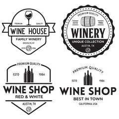 Wine, winery logo or icon, emblem. Label for menu design restaurant or cafe. Vintage templates.