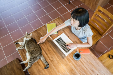 Poster - working at home with her cat