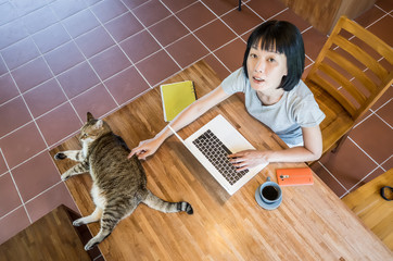 Poster - working at home with her cat