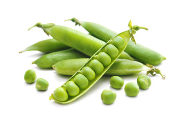 Fresh green peas isolated on white background