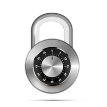 Realistic Round Padlock With Code Numbers On White