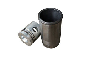 spare parts pistons and cylinders for an internal combustion engine on a white background