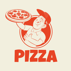 Wall Mural - funny pizza sign in retro style