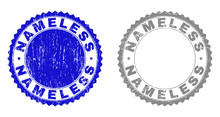 Grunge NAMELESS Stamp Seals Isolated On A White Background. Rosette Seals With Grunge Texture In Blue And Gray Colors. Vector Rubber Stamp Imitation Of NAMELESS Title Inside Round Rosette.
