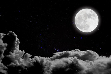 Wall Mural - romantic night. full moon over cloudscape background.