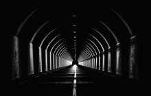 Dramatic Black White Monochrome Highway Tunnel Night Time Light Shapes Dark Abstract