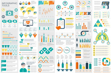 Wall Mural - Medical infographic elements data visualization vector design template. Can be used for steps, options, workflow, diagram, flowchart concept, timeline, healthcare icons, research, info graphics.