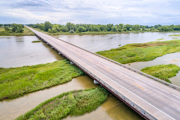 Wall Mural - bridge over Platte River in Nebraska - aerial view