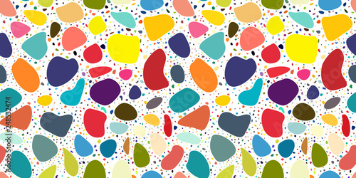 Terrazzo flooring vector seamless pattern. Texture from rough geometric shapes.