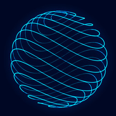 sphere with twist lines. background for business event. wireframe technology blue sphere. 3d renderi