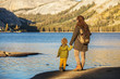 Mother with son visit Yosemite national park in California