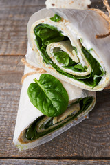 Wall Mural - wrapped sandwiches with spinach and cream cheese