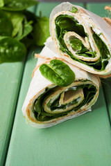 Wall Mural - wrapped sandwiches with spinach and cream cheese